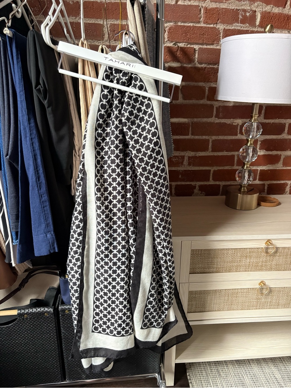 Tahari Black and White Geometric Scarf - Picture 2 of 2